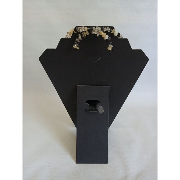 Black and Beige Faux Sea Glass Beaded Shards Memory Wire Choker Style Necklace - Picture 2 of 7